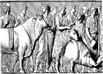 The suovetaurilia was a sacred Roman sacrifice of a pig, a ram, and a bull to Mars, the god of war to purify the land.