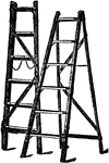 A step ladder is made out of vertical rungs or steps made for climbing. There are two types of step ladders, one that is hinged in the middle to form an inverted V and can stand alone, and one that can be leaned against a vertical wall.