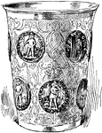 An illustration of a "silver Medal-cup (The medals are all of the Duke of Brunswick-Wolfenbuttel.)" -Century, 1886