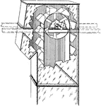 "Drawing showing arrangement of elevator in square steel elevator casing." -Meese, 1913