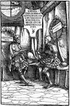 This is a Hans Burgmair print that was created in 1516 in Augsburg, Germany. It seems to depict two soldiers in discussion.