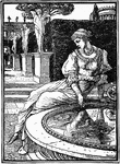 Princess Fiorimonde is a fairy tale about a princess who received many suitors that vanished when they approached her. This is an illustration of the story that was created by English artist Walter Crane in 1880.