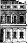 "The lower story of palaces by Palladio, the greater part of which are at Vicenza, is generally of rustic work, whilst the upper storeys have pilasters or a colonnade; occasionally, however, pilasters or arcades are introduced on the ground-floor."