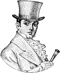 This is a drawing of a man posing in early 20th century attire. He is dressed in hat, a wide collar jacket, and a ruffled shirt.