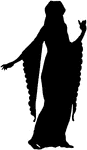 This is a 14th century fashion silhouette. It shows a woman outlined in black wearing a 14th century dress.