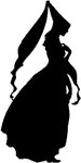 This is a 15th century fashion silhouette. It shows a woman outlined in black wearing a 15th century dress with a pointed hat.
