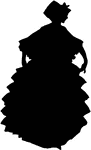 This is a 19th century fashion silhouette. It shows a woman outlined in black wearing a 19th century dress with a bonnet hat.