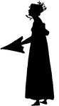This is a 1812 fashion silhouette. It shows a women outlined in black, wearing a long dress with a bonnet, and carrying an umbrella.