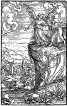 The Gantz New Testament is a print that was created by Ambrose Holbein in 1523. It shows an angel with a follower on a cliff overlooking a town.