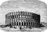 The arena of Nîmes is a Roman amphitheater located in city of Nimes, France. The amphitheater was built around 70 A.D. during the time of Emperor Caesar Augustus. The structure is designed in an enclosed ellipsis.