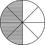 A circle divided into eighths with four eighths shaded.