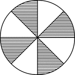A circle divided into eighths with four eighths shaded.