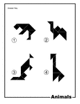 Solutions for silhouette outlines of animals (bear, kangaroo, camel, giraffe) made from tangram pieces. Tangrams, invented by the Chinese, are used to develop geometric thinking and spatial sense. 7 figures consisting of triangles, squares, and parallelograms are used to construct the given shapes.