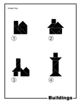 Solutions for silhouette outlines of buildings (house, lighthouse) made from tangram pieces. Tangrams, invented by the Chinese, are used to develop geometric thinking and spatial sense. 7 figures consisting of triangles, squares, and parallelograms are used to construct the given shapes.