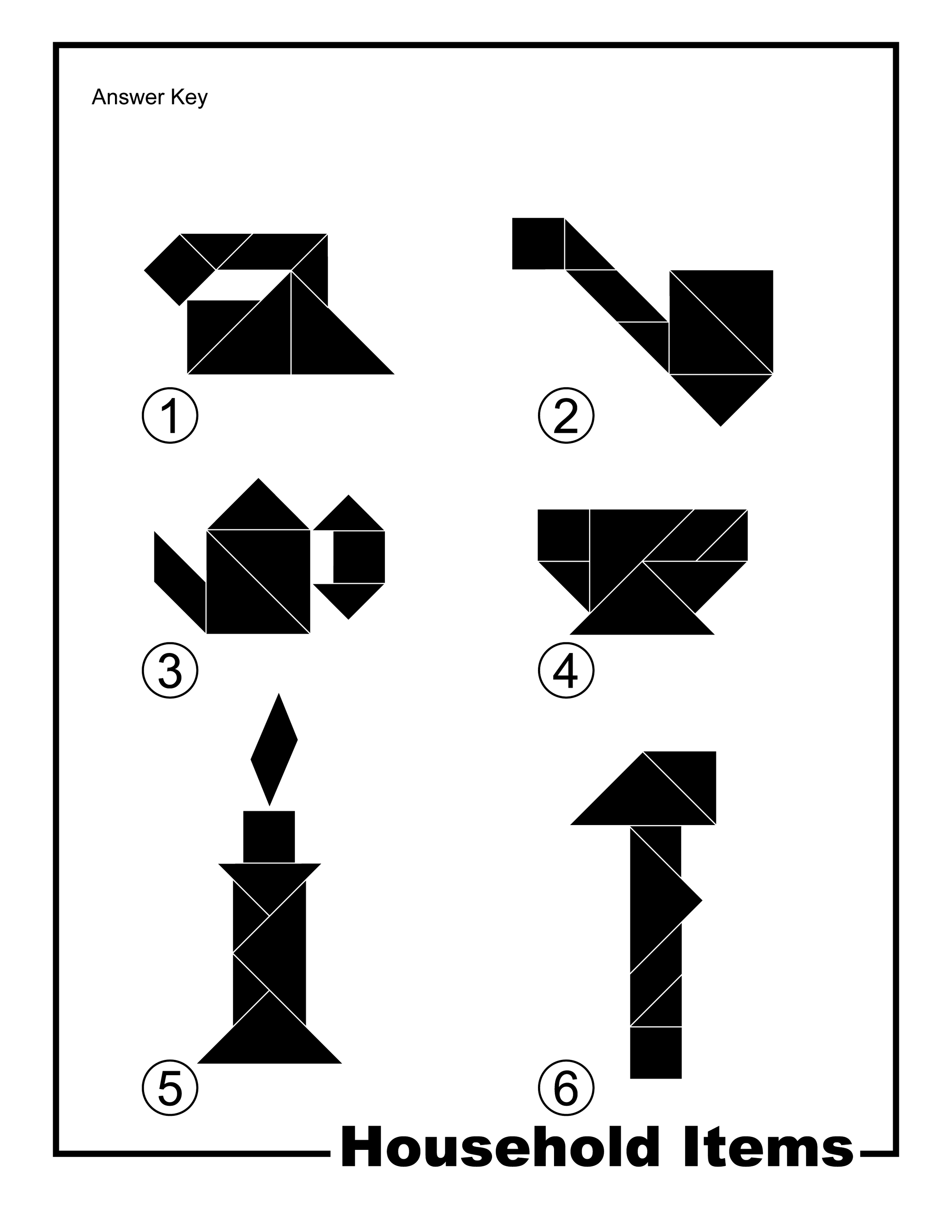 Household Items Silhouette Solution Tangram Card | ClipArt ETC