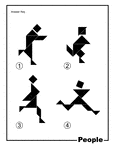 Solutions for silhouette outlines of people (runners) made from tangram pieces. Tangrams, invented by the Chinese, are used to develop geometric thinking and spatial sense. 7 figures consisting of triangles, squares, and parallelograms are used to construct the given shapes.