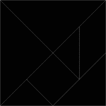 Tangram pattern with black pieces and thin white-dotted lines. Tangrams, invented by the Chinese, are used to develop geometric thinking and spatial sense. 7 figures consisting of triangles, squares, and parallelograms are used to construct the given shapes.