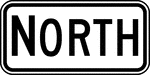"Cardinal Direction auxiliary signs carrying the legend NORTH, EAST, SOUTH, or WEST should be used to indicate the general direction of the entire route. To improve the readability, the first letter of the cardinal direction words shall be ten percent larger, rounded up to the nearest whole number size." -Federal Highway Administration, 2007