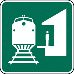 This sign indicates that a train station is located nearby.