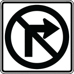 This sign indicates that turning right is prohibited. The "No Right Turn" sign should be placed either over the roadway or at a right corner of the intersection.