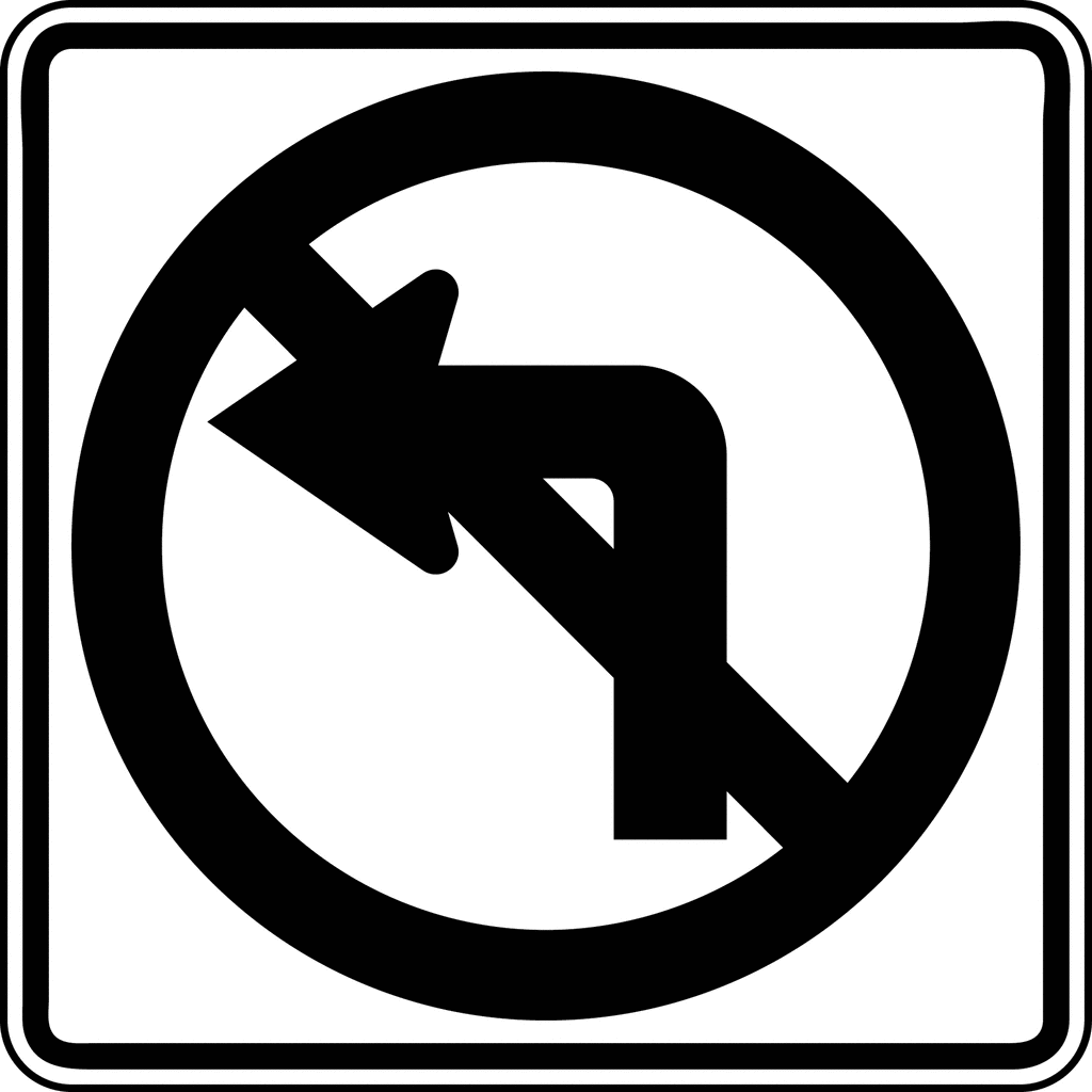 No Left Turn Black And White Clipart Etc