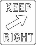 "The Keep Right sign may be used at locations where it is necessary for traffic to pass only to the right of a roadway feature or obstruction.""If used, the Keep Right sign should be installed as close as practical to approach ends of raised medians, parkways, islands, underpass piers, and at other locations where it is not readily apparent that traffic is required to keep to the right. The sign should be mounted on the face of or just in front of a pier or other obstruction separating opposite directions of traffic in the center of the highway such that traffic will have to pass to the right of the sign."-Federal Highway Administration, 2007