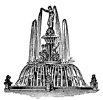 A fountain is an artificial basin containing water for drinking or other useful purposes, and connected by an arrangement of pipes through which water is forced to specific heights in ornamental jets.
