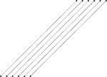 6 parallel lines with arrows on both ends to show that they extend indefinitely. The lines are slanting up when read from left to right.