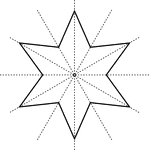 Star with 6 points with lines of symmetry.