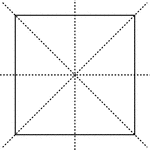 Square with dotted vertical, horizontal, and diagonal lines that are lines of symmetry.