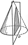 The cone is sliced by a hyperbola within a plane. The angle of the hyperbola will make a smaller angle than the other elements.