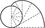 "A circle may be conceived as a polygon of an infinite number of sides. Thus to draw the involute of a circle divide it into a convenient number of parts, draw tangents at these points, lay off on these tangents the rectified lengths of the arch from the point of tangency to the starting point, and connect the points by a smooth curve." &mdash;French, 1911