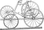This is a human powered vehicle with four wheels. The most common type of a velocipede today is the bicycle. Railroads in North America often made use of this four wheeled handcar designed to be operated by a single person.