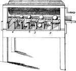 This machine is for sizing oranges, featuring an orange guide way. The discharge points determine the various sizes of the oranges, whereby oranges will be caught between the surfaces of the roller and the guide way.