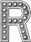 This is a letter sign shaped into the letter R. This sign features 19 small light bulbs for night time illumination.