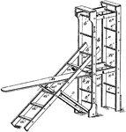This is a combination step ladder, clothes rack, and ironing board. A step ladder is hinged in the middle to form an inverted V, with stays to keep the two halves at a fixed angle. A clothes rack refers to a frame upon which clothes are hung after washing to easily let each garment dry. Most ironing is done on an ironing board, a small, portable, foldable table with a heat resistant top. Some commercial-grade ironing boards incorporate a heating element and a pedal-operated vacuum to pull air through the board and dry the garment.