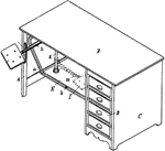 A desk is a furniture form and a class of table often used in a work or office setting for reading or writing on or using a computer. Desks often have one or more drawers to store office supplies and papers