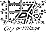 A conventional topographic symbol of a city or a village commonly used in map drawing.