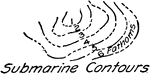A submarine contour, underwater low elevation, conventional topographic symbol used for drafting and map drawing.