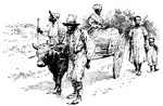 African-American farm workers with a horse drawn-wagon.