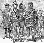 An illustration of men at arms wearing iron body armor. The illustration shows armors varied by wealth of the soldiers.