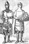 Sirs John de Creke and John of Eltham wearing armor during the fourteenth century. The illustration shows the extra armor worn by knights and noblemen underneath the surcoats.