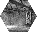 The interior view of the rectory in Market Deeping during the fourteenth century. The empty room contains a window with a curved tracery. A rectory is a house where a rector, a religious administrator, took residence.