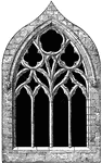 The window tracery from St. Margaret's Chapel, Herts from fourteenth century. The tracery is fitted with stained windows containing images from the bible or church history.