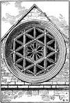 A rose window from the Bishop's Palace at Southwark. Rose windows fitted with stained glass are common in Gothic architecture during the fourteenth century. The illustrated rose window with hexagonal tracery is unusual in Gothic architecture.