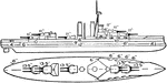 A 1912 British navy battleship Iron Duke class. Battleships in this class is operated by steam and have 12 6 in. guns protected by 6 in. armor.