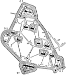 The plan of the French fort, Metz Feste. The fort was created in 1871 by the German Empire. The fort have underground tunnels to connect the structures.