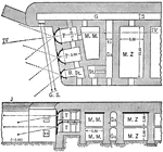 A plan of the Austrian Traditore with barracks and storage rooms. The traditore is made with concrete and armor.