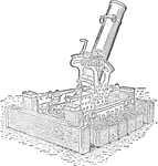 An illustration of a 240 mm Trench Mortar used by the French during World War I, and designed by Dumezil&mdash;Batignolles. The mortar had a short barrel firing 192 lb. bombs.