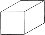 A rectangular cube drawn by using oblique projection. The original cube was projected parallel at a certain angle. The cube was drawn by drawing the front square in the front, then projecting it in an angle while connecting the edges.